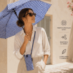Paraguas Plegable Mujer Vichy Azul| Ultraligero Antiviento UV50+ - Imagen 3