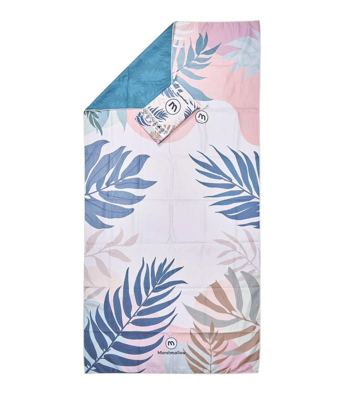 toalla-xl-playa-hojas-pastel-90x180 Toalla XL microfibra estampado hojas maxi tamaño 180x90cm - Imagen 1