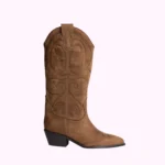 Bota cowboy camel de mujer de caña alta con bordados western